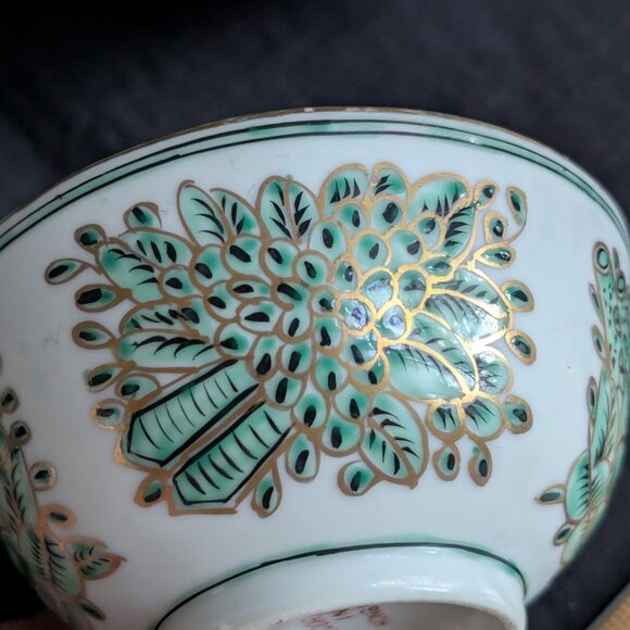 1 Green & Gold Fitzhugh Porcelain Bowl Dish Chinoiserie Preppy Grand Millennial - Picture 9 of 16